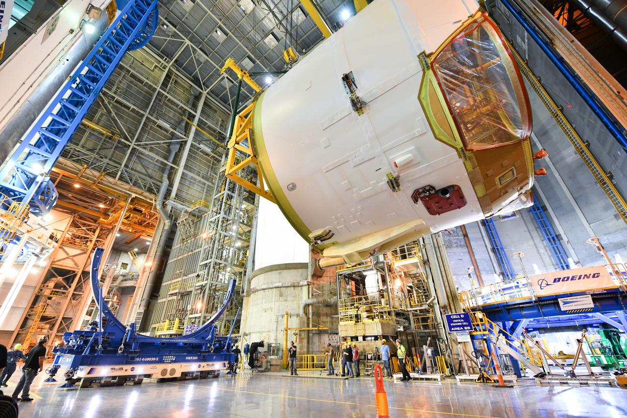 Technicians at NASA’s Michoud Assembly Facility in New Orleans rotated the engine section for NASA’s Space Launch System rocket from a vertical to horizontal position to prepare it for joining to the rest of the rocket’s core stage on Sept. 13. The engine section, which comprises the lowest portion of the 212-foot-tall stage, is the last major component to be horizontally integrated to the core stage. Michoud crews completed assembly on the flight hardware that will be used for Artemis I, the first lunar mission of SLS and NASA’s Orion spacecraft, on Aug. 29. The core stage’s two liquid propellant tanks and four RS-25 engines will produce more than 2 million pounds of thrust to send the SLS rocket and Orion on the Artemis lunar missions. The engine section houses the four RS-25 engines and includes vital systems for mounting, controlling and delivering fuel form the propellant tanks to the rocket’s engines.  Offering more payload mass, volume capability and energy to speed missions through space, the SLS rocket, along with NASA’s Gateway in lunar orbit and Orion, is part of NASA’s backbone for deep space exploration and the Artemis lunar program. No other rocket is capable of carrying astronauts in Orion around the Moon in a single mission.